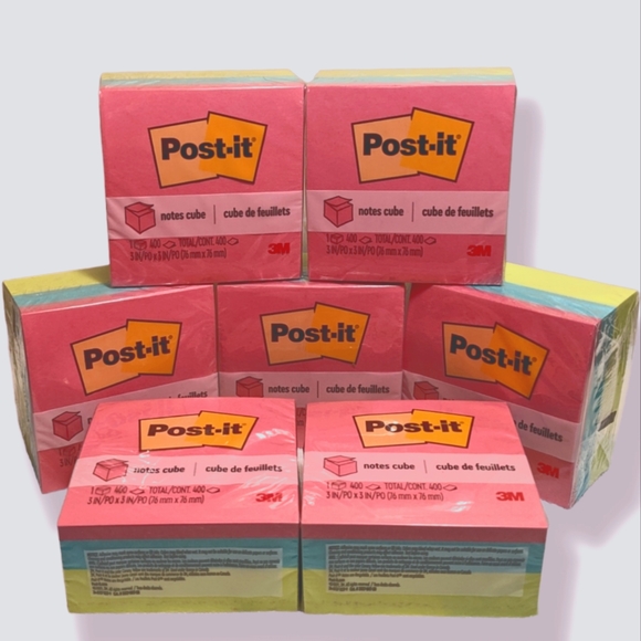 3M Post-it Other - 3M Post-it Notes Cube 7 Pack Bundle 3 Colors Pink Blue Yellow